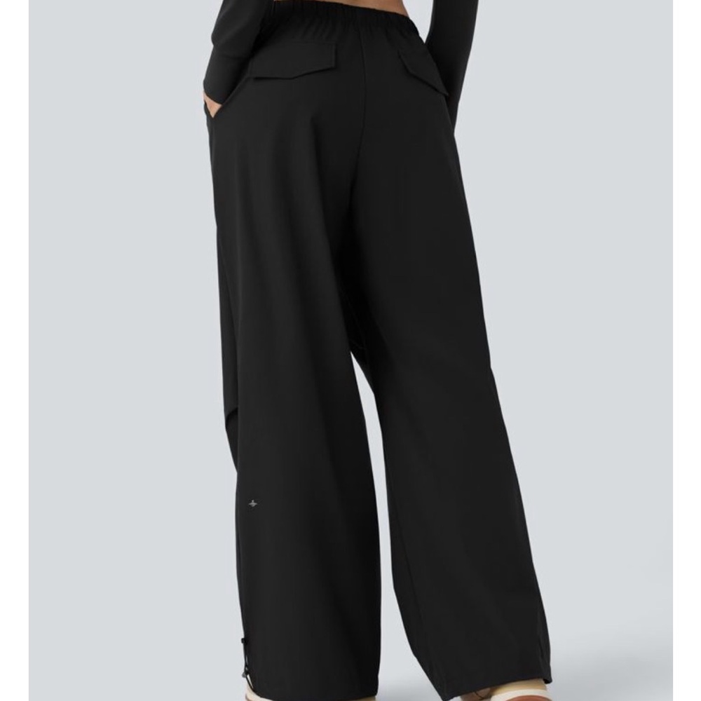 Low Rise Drawstring Pocket Adjustable Hem Baggy Wide Leg Pants - Picture 2 of 3
